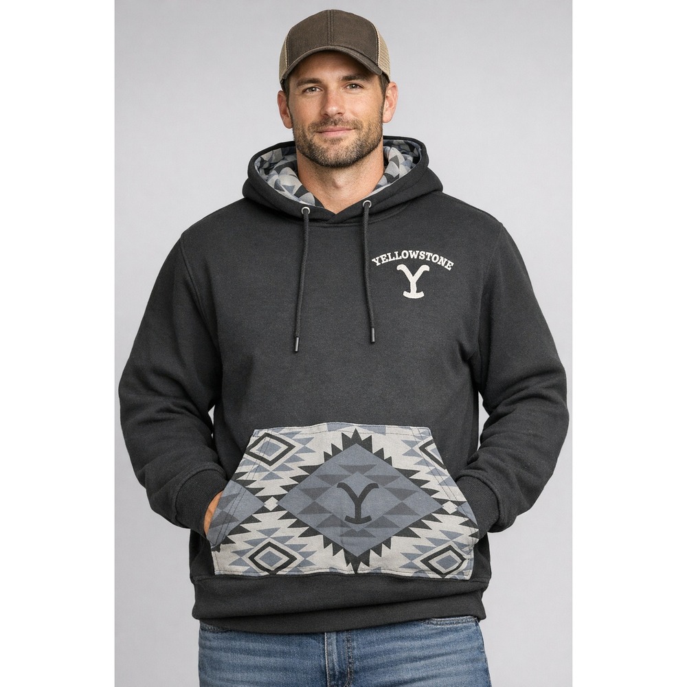 Yellowstone Changes Hoodie Mens Medium‎ Black Pullover Aztec Pocket Ranch NWT